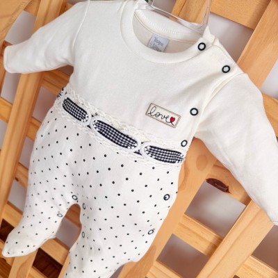  Macacão Trape Zape- Love off com poa preto